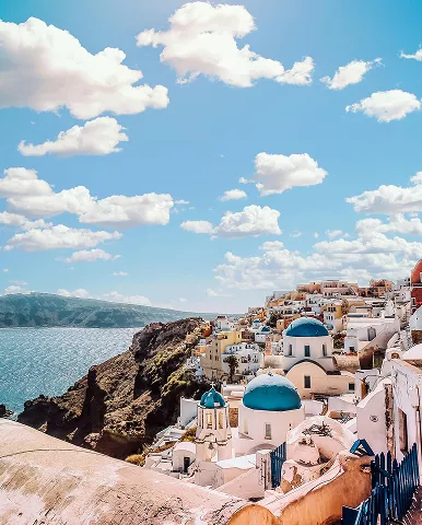 Scenic view of Santorini, Greece, showcasing white buildings